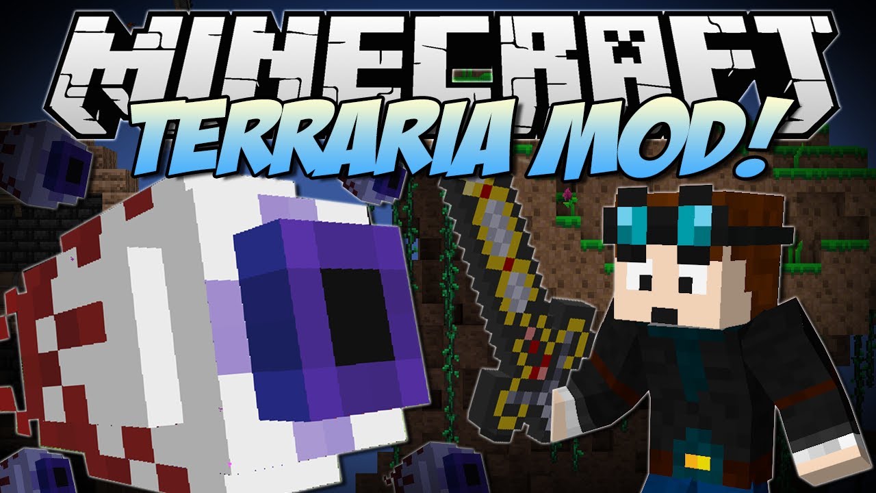 Minecraft TERRARIA MOD! (Eye of Cthulhu, Excaliber, Obsidian Skulls