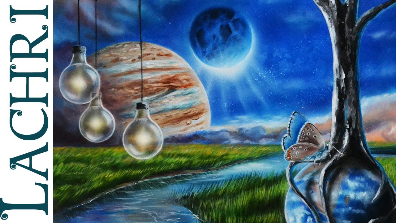 Speed painting surreal landscape w/ Jupiter oil over acrylic time