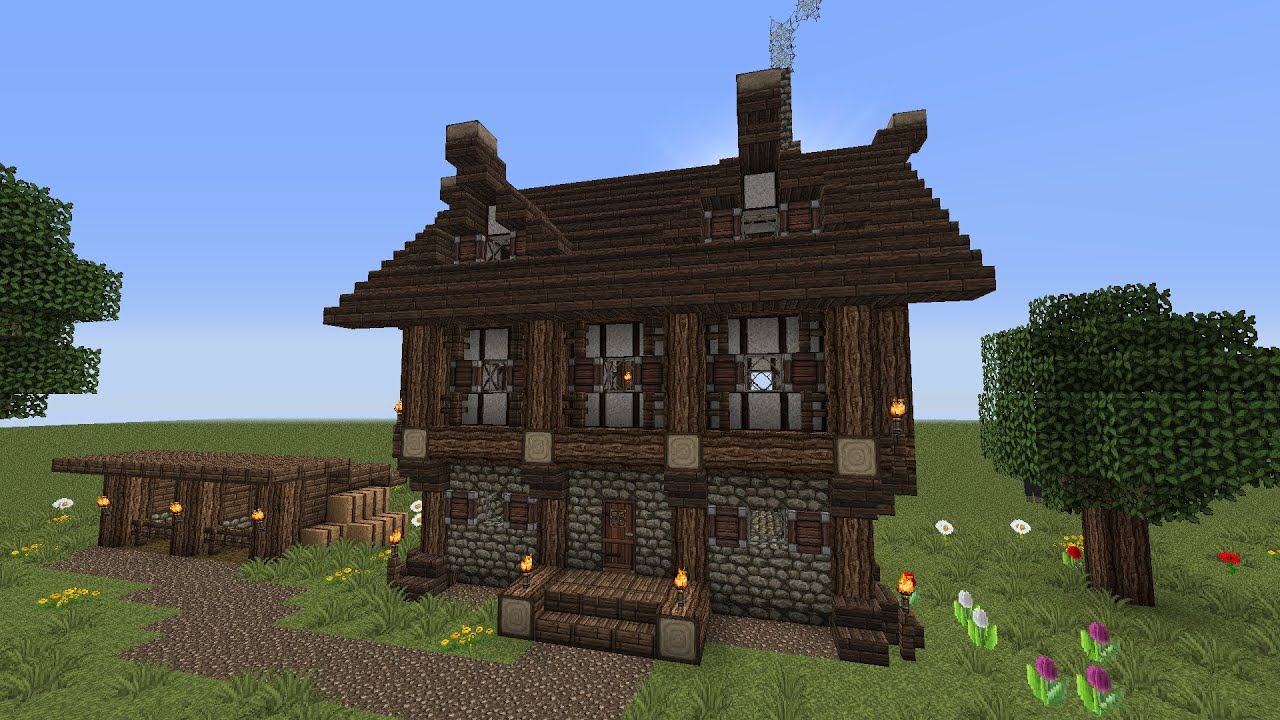 Minecraft 2 Story Medieval House w/ Horse StablesTutorial YouTube