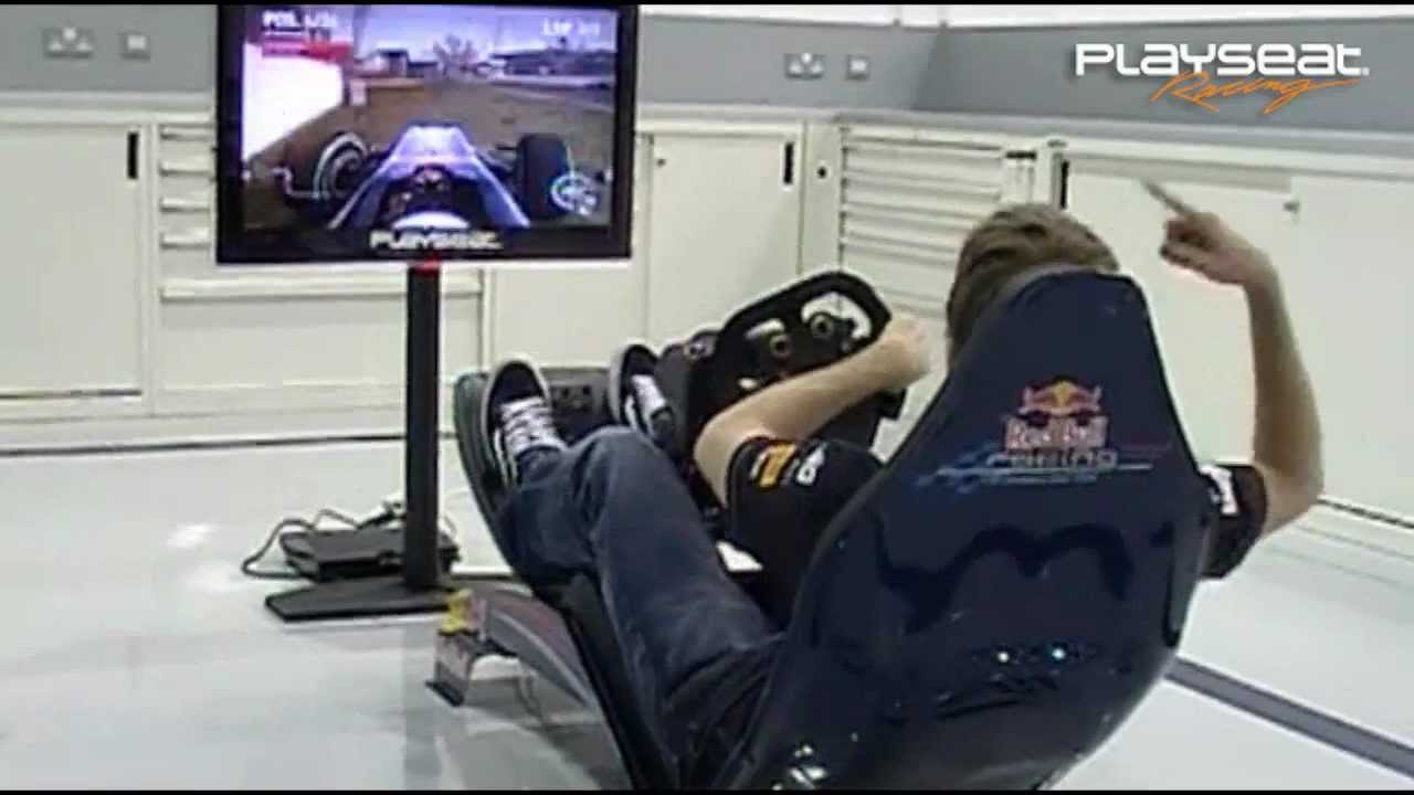 Sebastian Vettel testing the new formula 1 driving simulator Playseat
