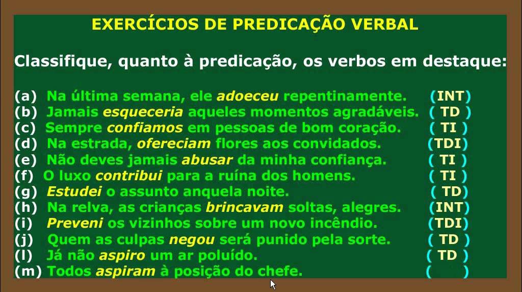 Predicação Verbal Parte 4 Verbos Transitivos Direto