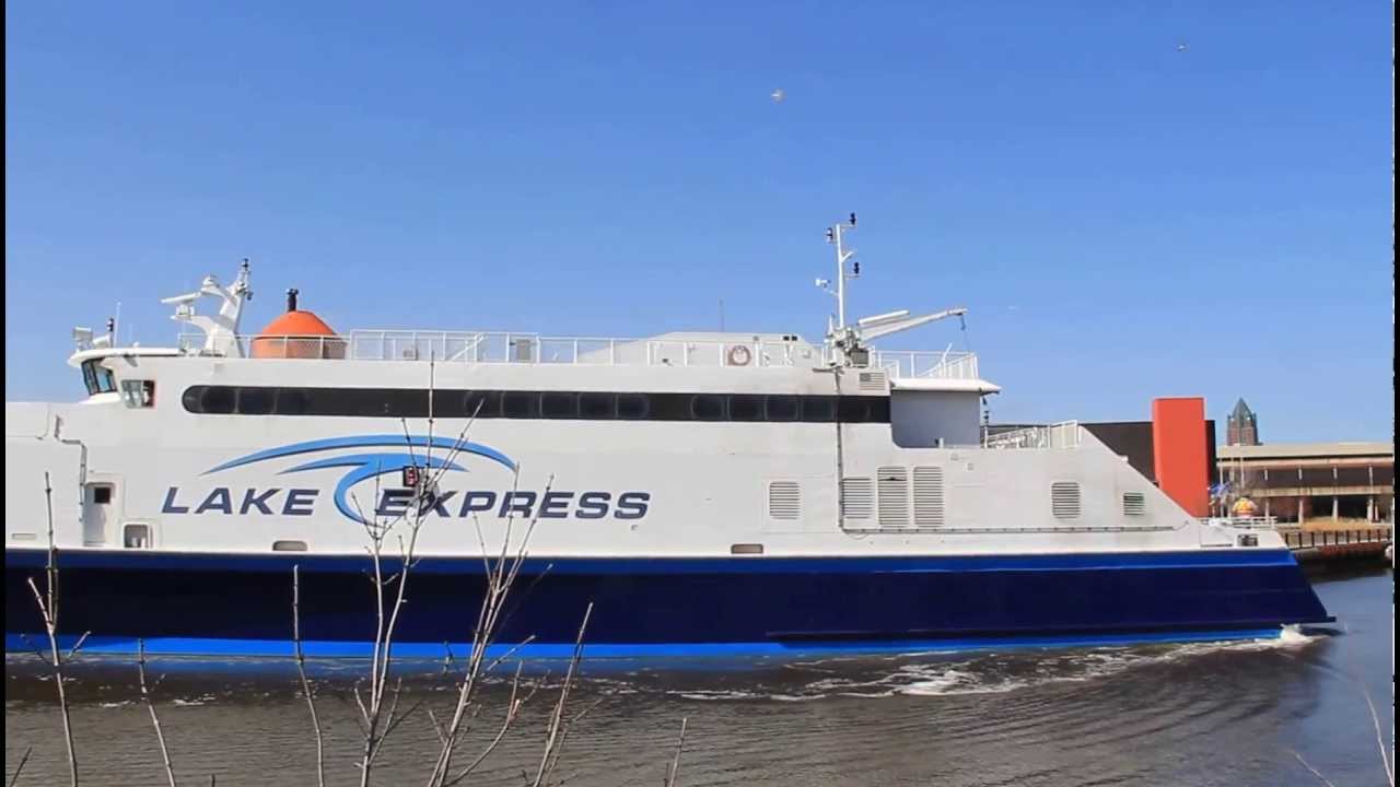 Lake Express high speed ferry downtown Milwaukee trip passing