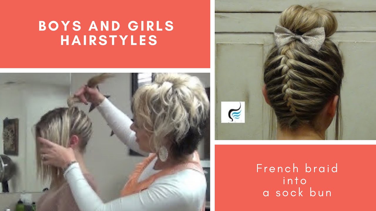 French Braid Sock Bun Girls Hairstyle - YouTube (1280 x 720 Pixel)
