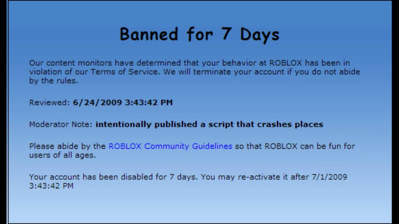 ROBLOX Banned For 7 Days YouTube