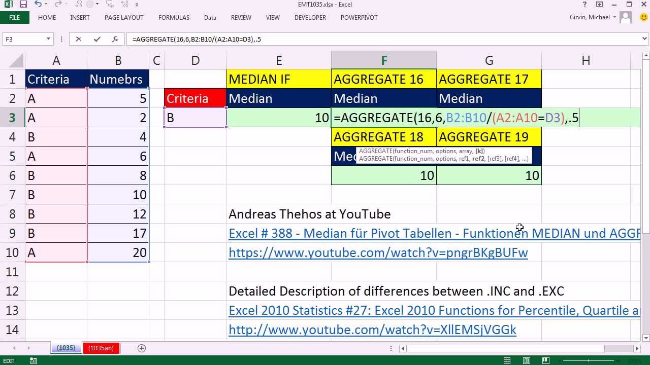 Excel Magic Trick 1035 Calculate Median with 1 condition with