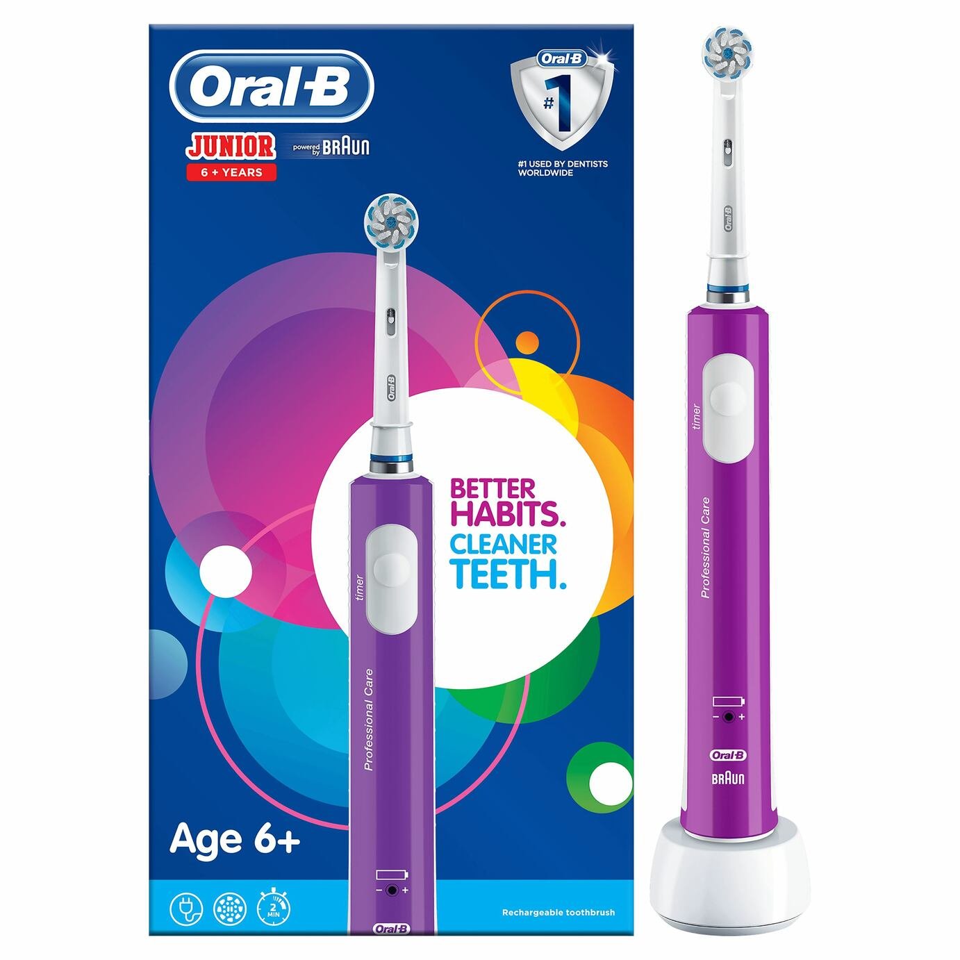 OralB Kids Junior Purple Electric Toothbrush for Age 6+ (8045878