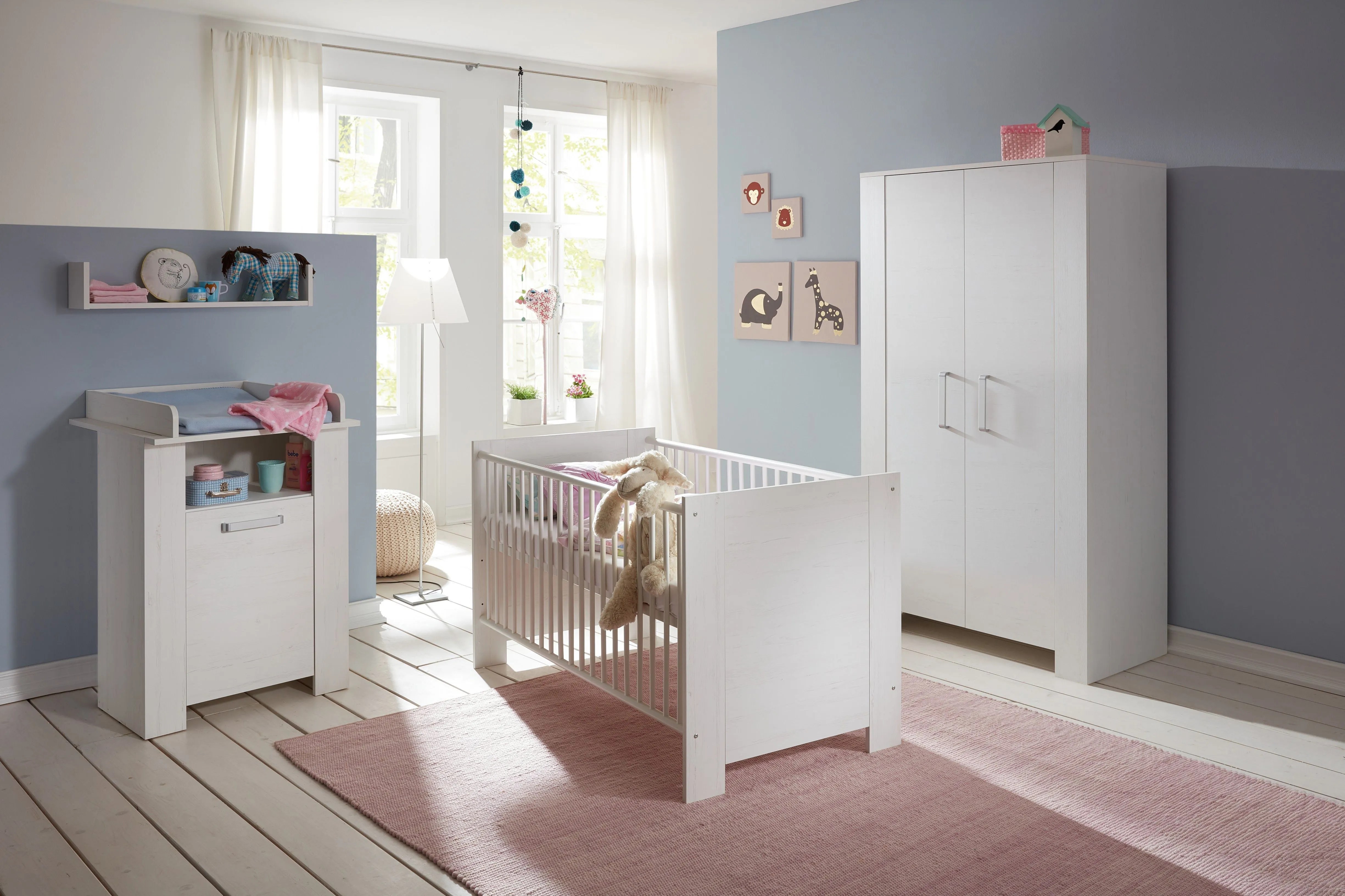 MIRI Chambre bébé complète Lit 70*140 cm + Armoire + Commode blanc