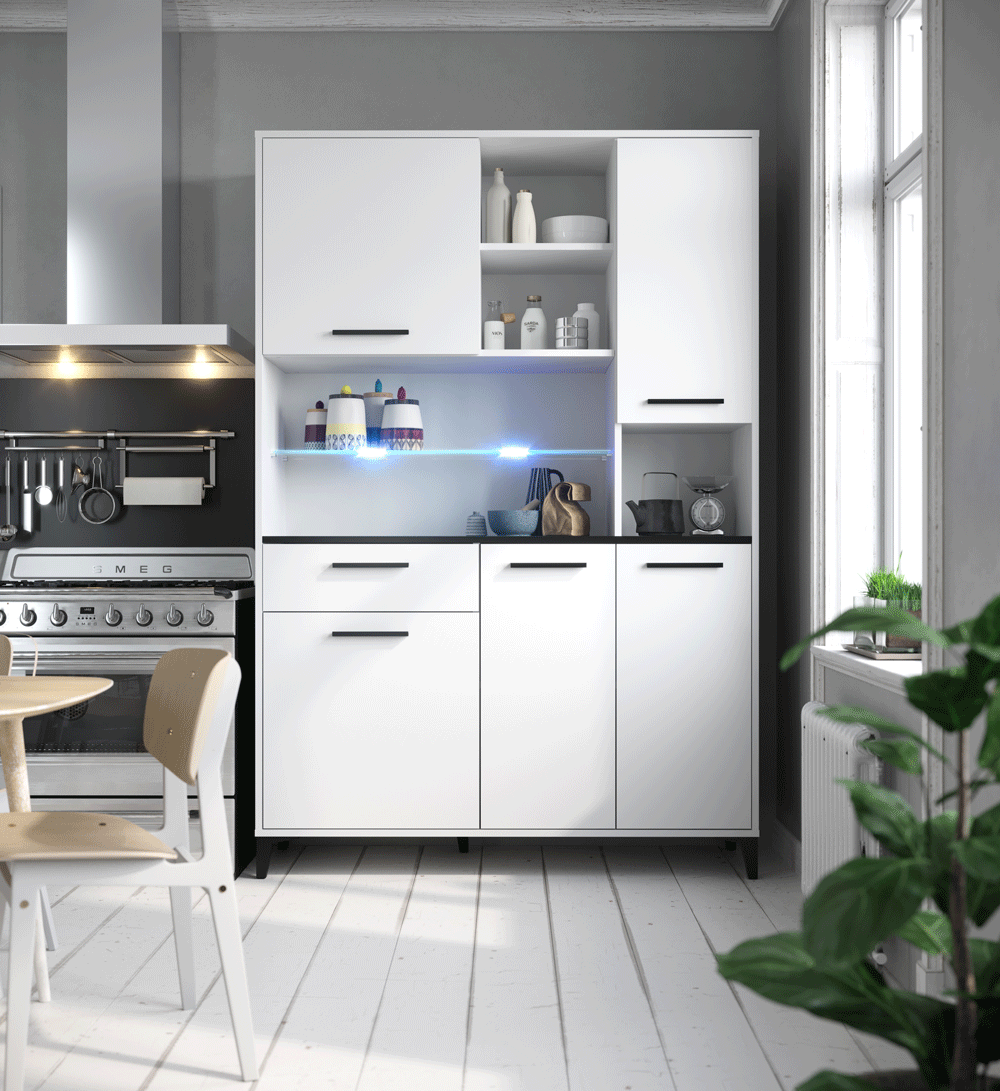 Eco Buffet De Cuisine Avec Led L 120 Cm Blanc Et Noir Achat Vente Buffet De Cuisine Eco Buffet Cuisine L120 Blled Cdiscount