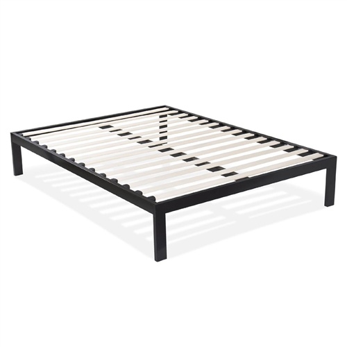 Queen Size Modern Black Metal Platform Bed Frame With Wood Slats