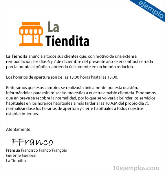 Ejemplos de Comunicado