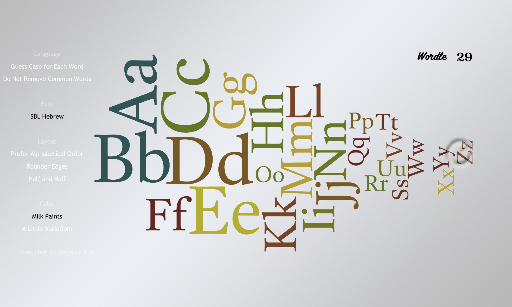 Wordle 34 font examples in 6 color styles, Which one do you like?