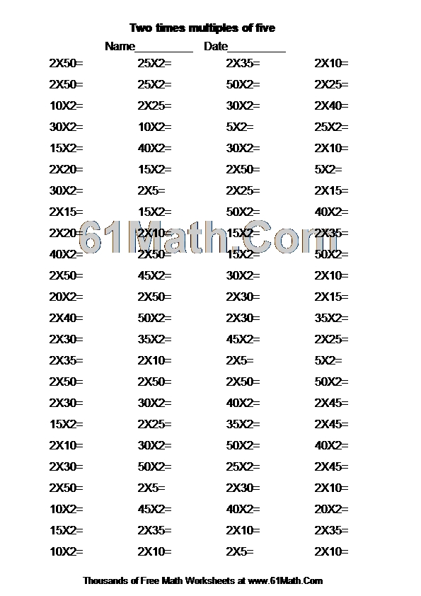 末尾5、0的两倍 Create Your Own Math Worksheets
