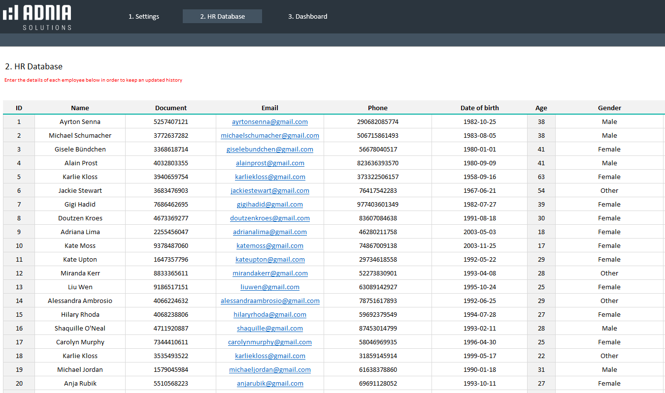 HR Database Excel Template Adnia Solutions