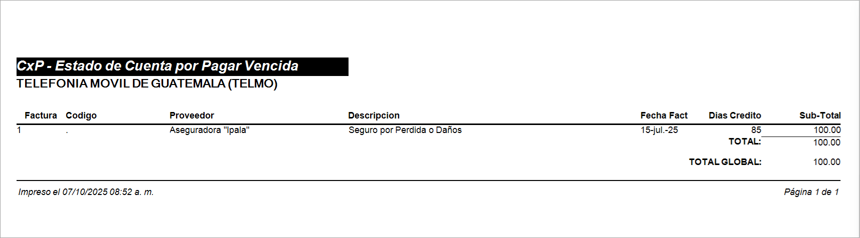 Reportes > Reportes Estandar > Cuentas por Pagar