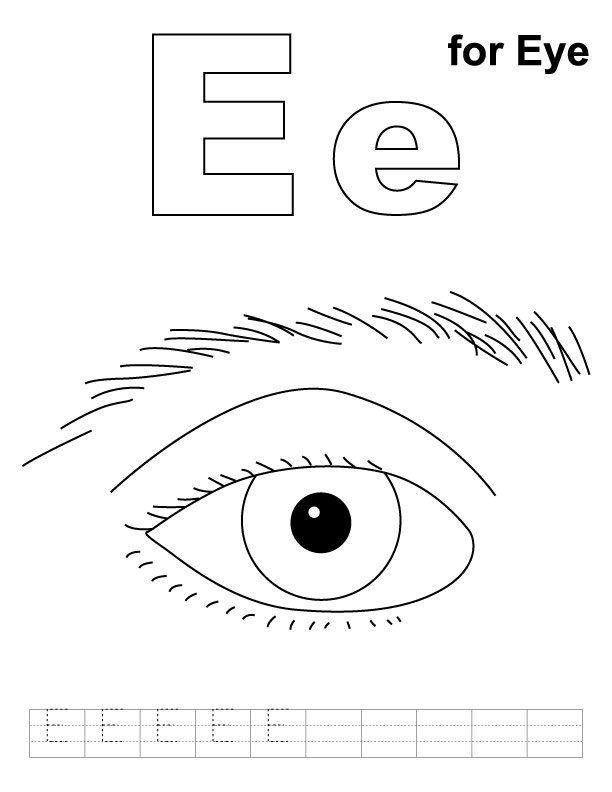 E for eye coloring page with handwriting practice