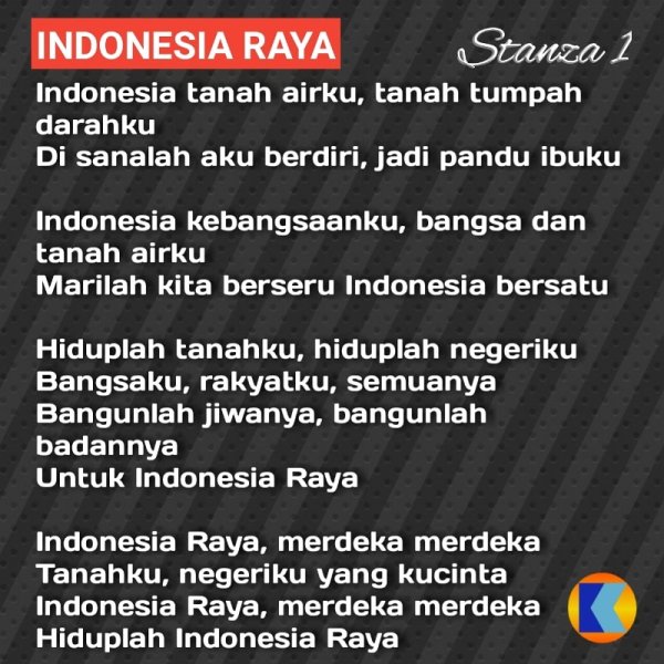Gambar Lirik Lagu Indonesia Raya Stanza 1, 2 dan 3 KBlog
