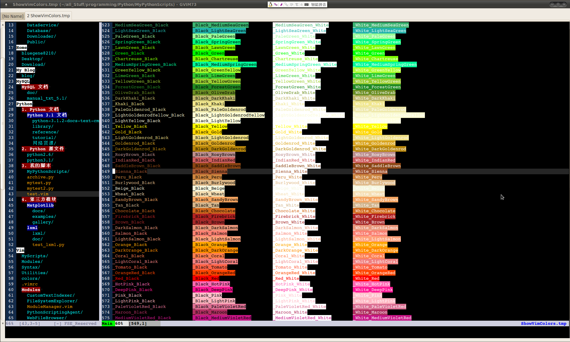 用来演示 gvim 预定义颜色项的脚本 Jacky Liu's Blog