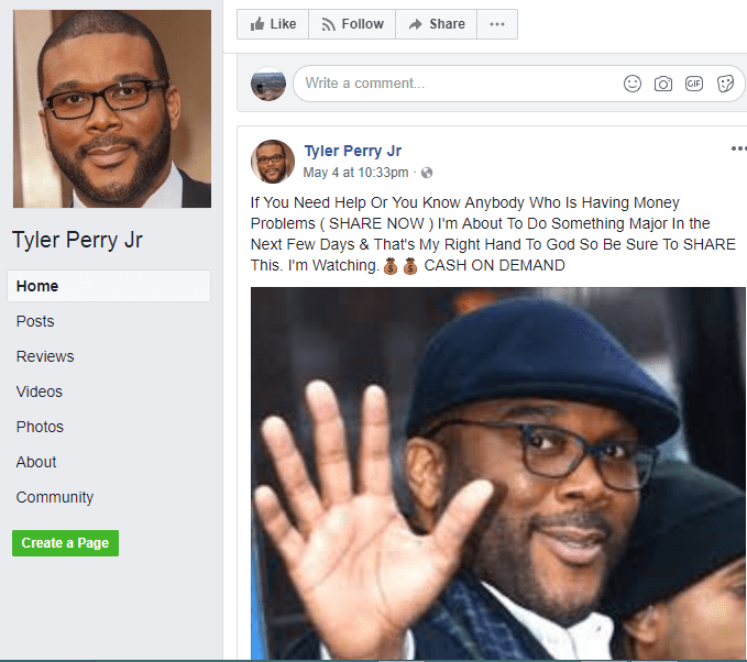 Tyler Perry isn't giving away cash on Facebook (Scam) Botcrawl
