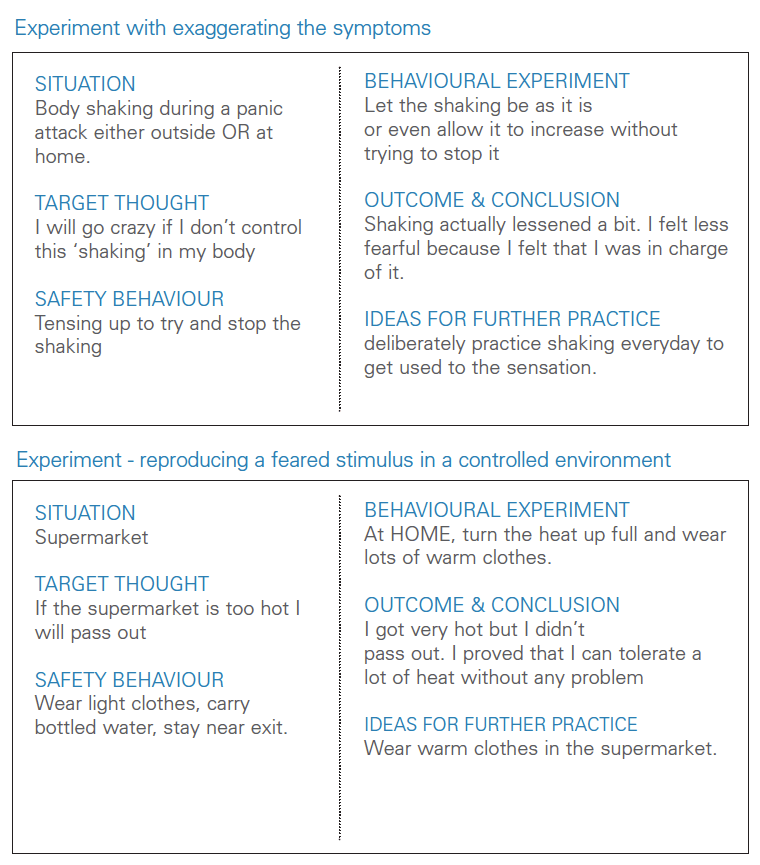 Behavioural Experiments EXAMPLES CBT4Panic