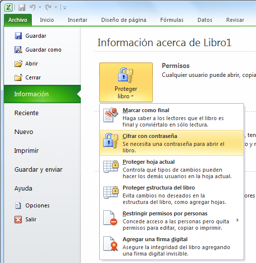 Proteger archivo Excel con contraseña Excel Total