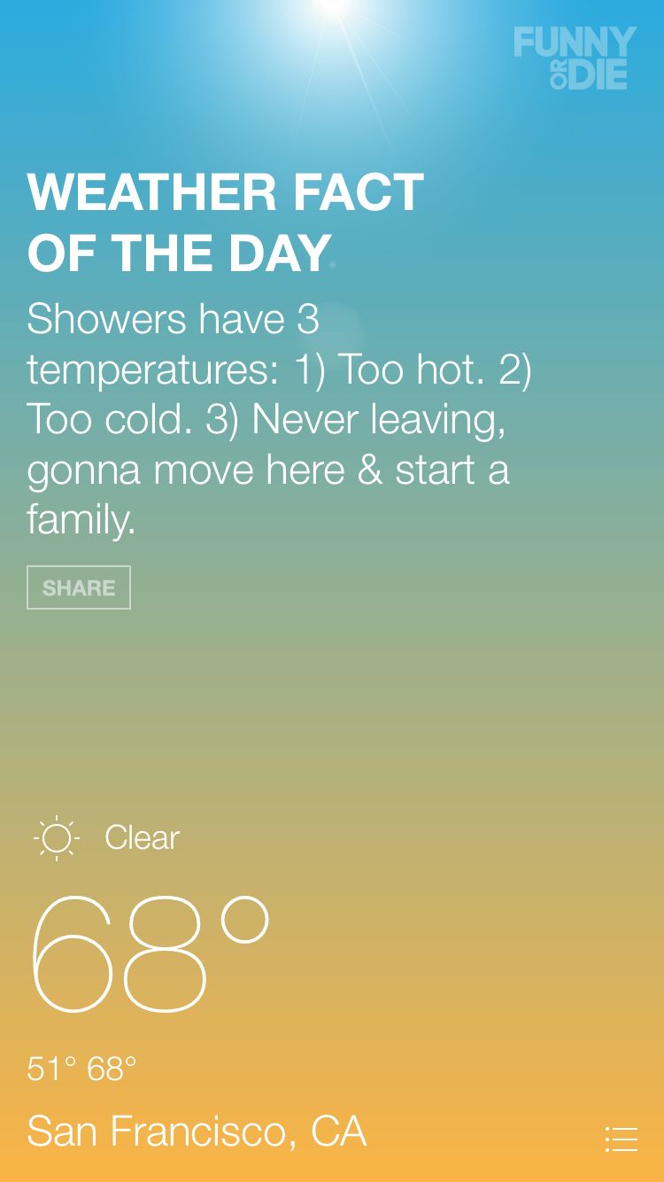 App of the Week ‘Funny Or Die Weather’ is the forecast with a chance