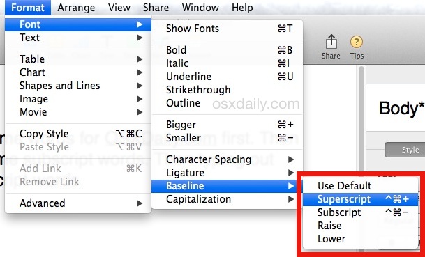 How to Type Superscript & Subscript Text in Pages for Mac OS X