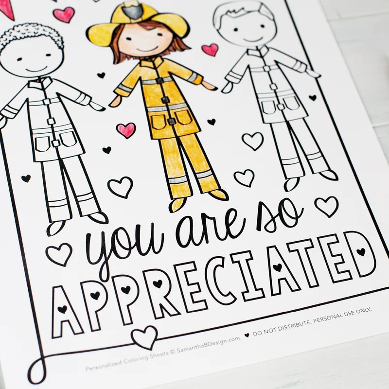 Community Helper First Responders Thank You Coloring Sheets Pdf Do Samantha B Design