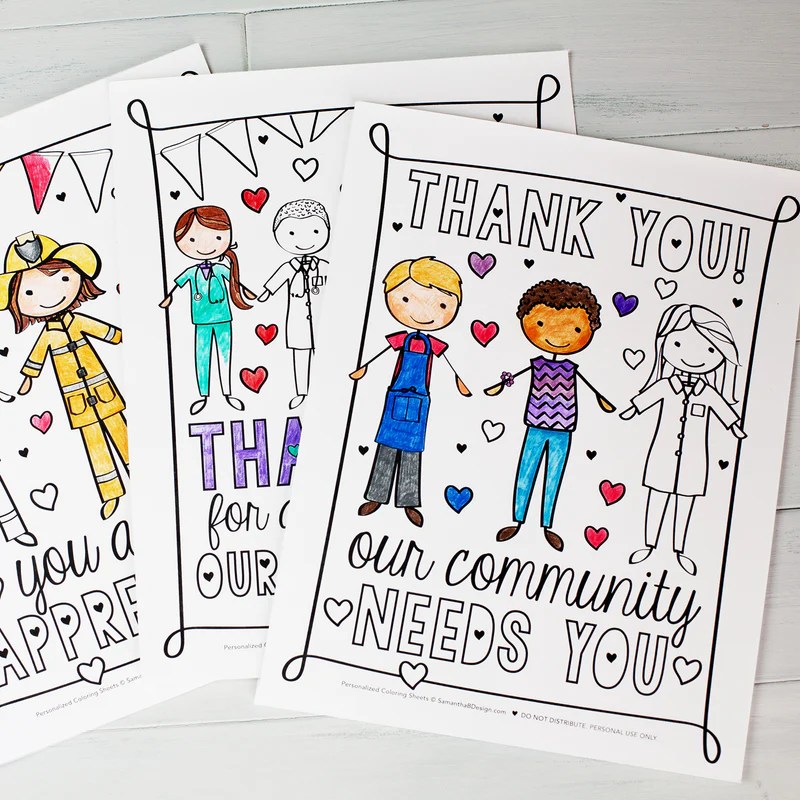 Community Helper First Responders Thank You Coloring Sheets Pdf Do Samantha B Design