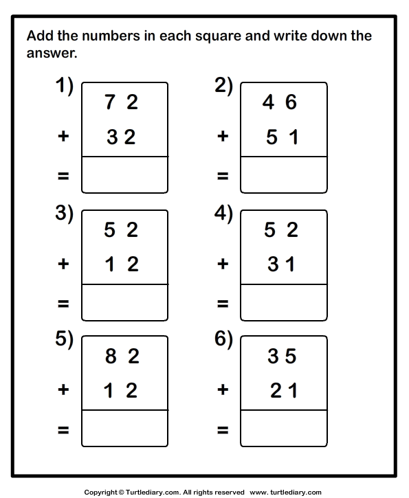 Adding Two Two Digit Numbers without Regrouping Worksheet