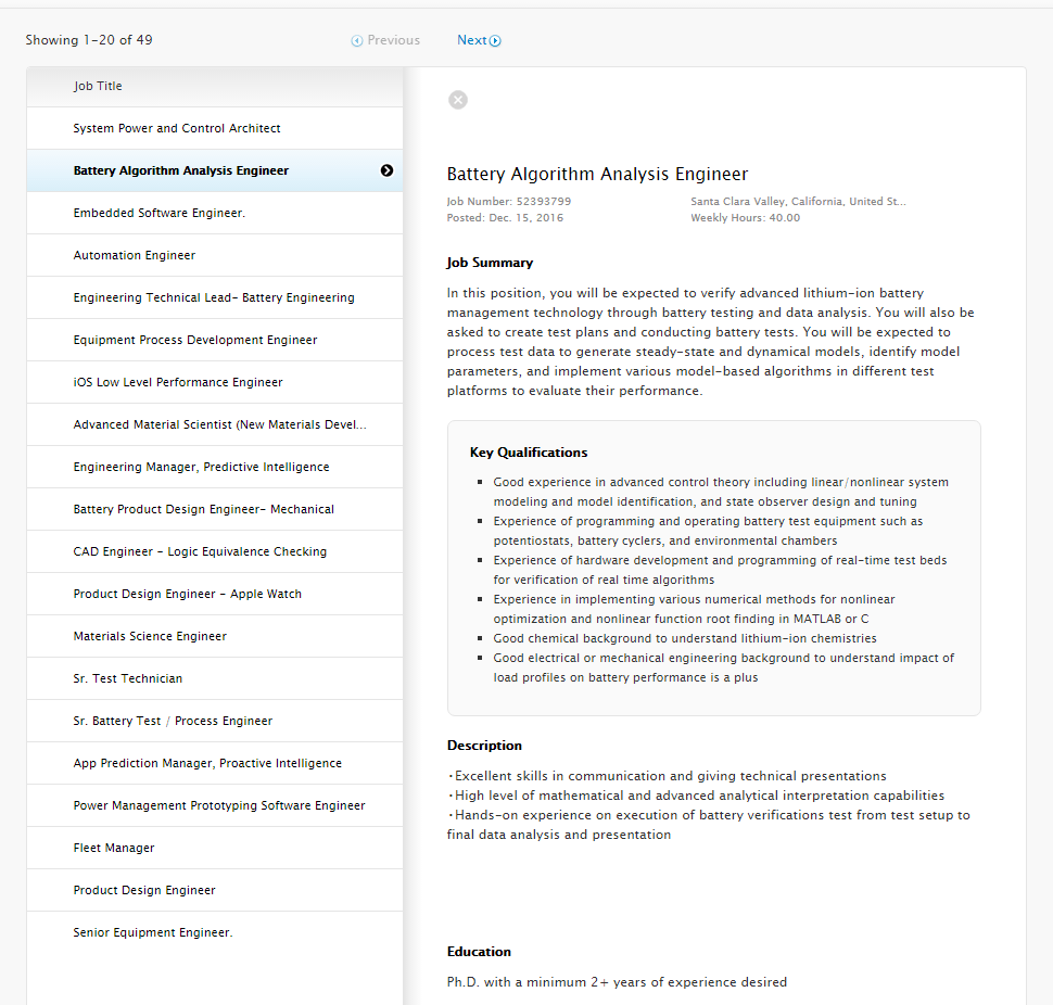 Apple job Listings Require Expert in Field of Improving