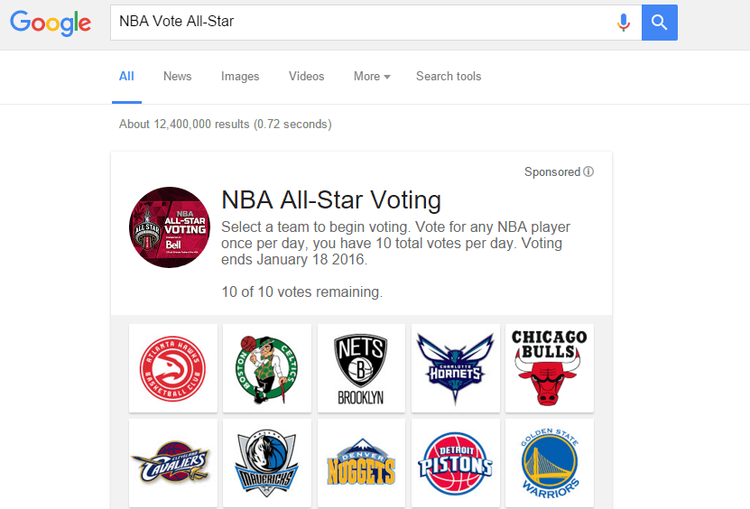 You can now vote for NBA AllStars via Google Search