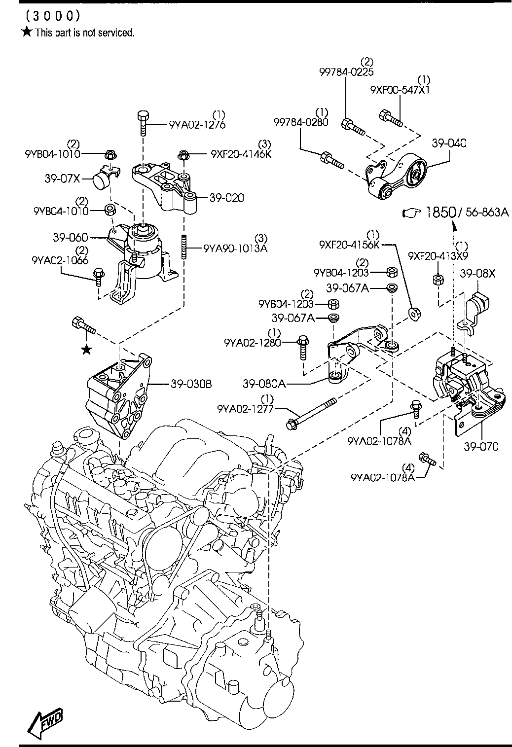 Usa, 2005 Mazda6, Gasoline-Engine V6-Cylinder Transmission, 3900A - Engine & Transmission Mountings (Manual Transmission) (03,04 Model) - Catcar.info