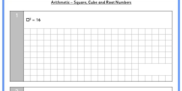 Square, Cube and Root Numbers KS2 Arithmetic Test Practice