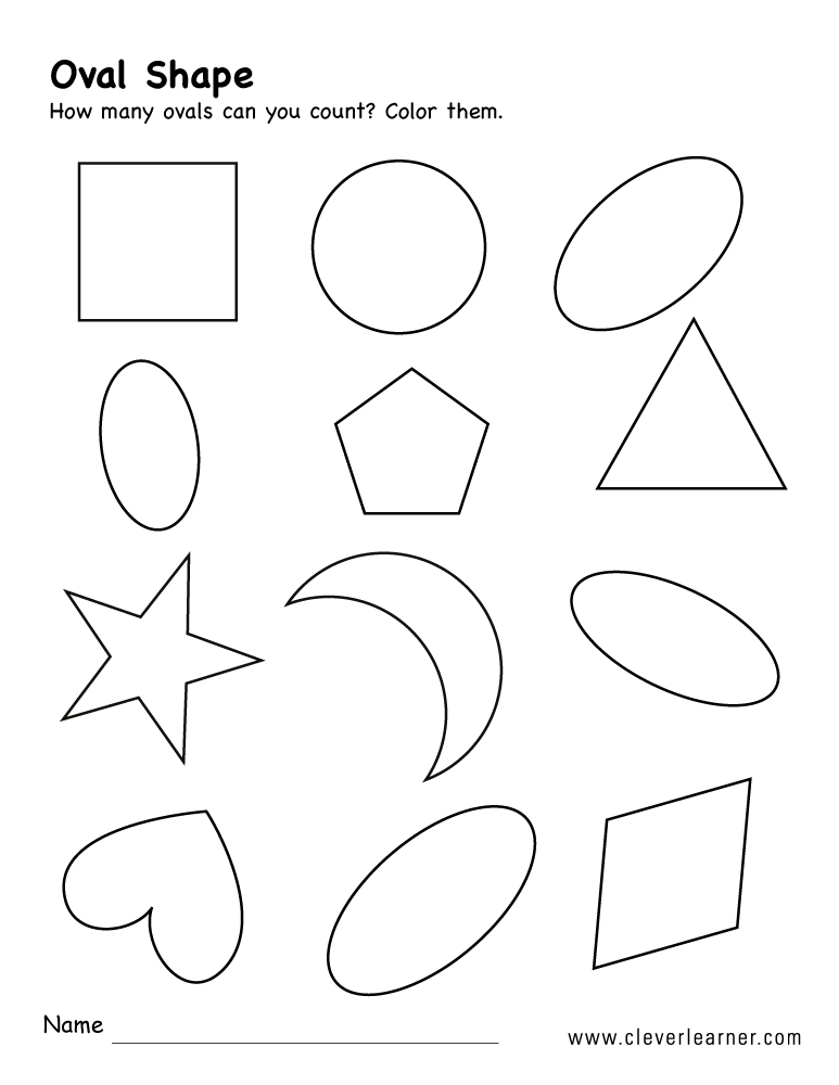 Free oval shape activity worksheets for preschool children