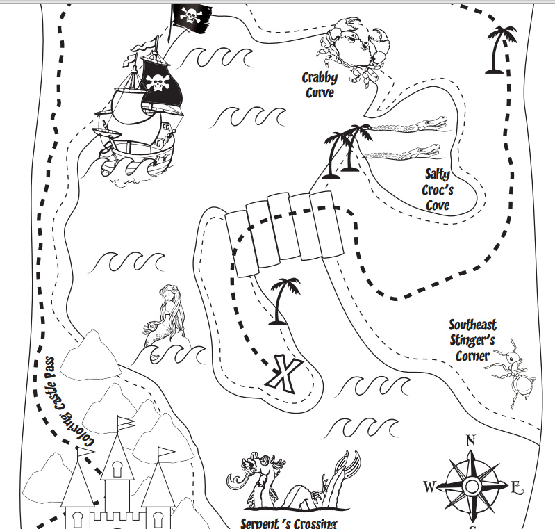 Treasure map coloring pages to download and print for free