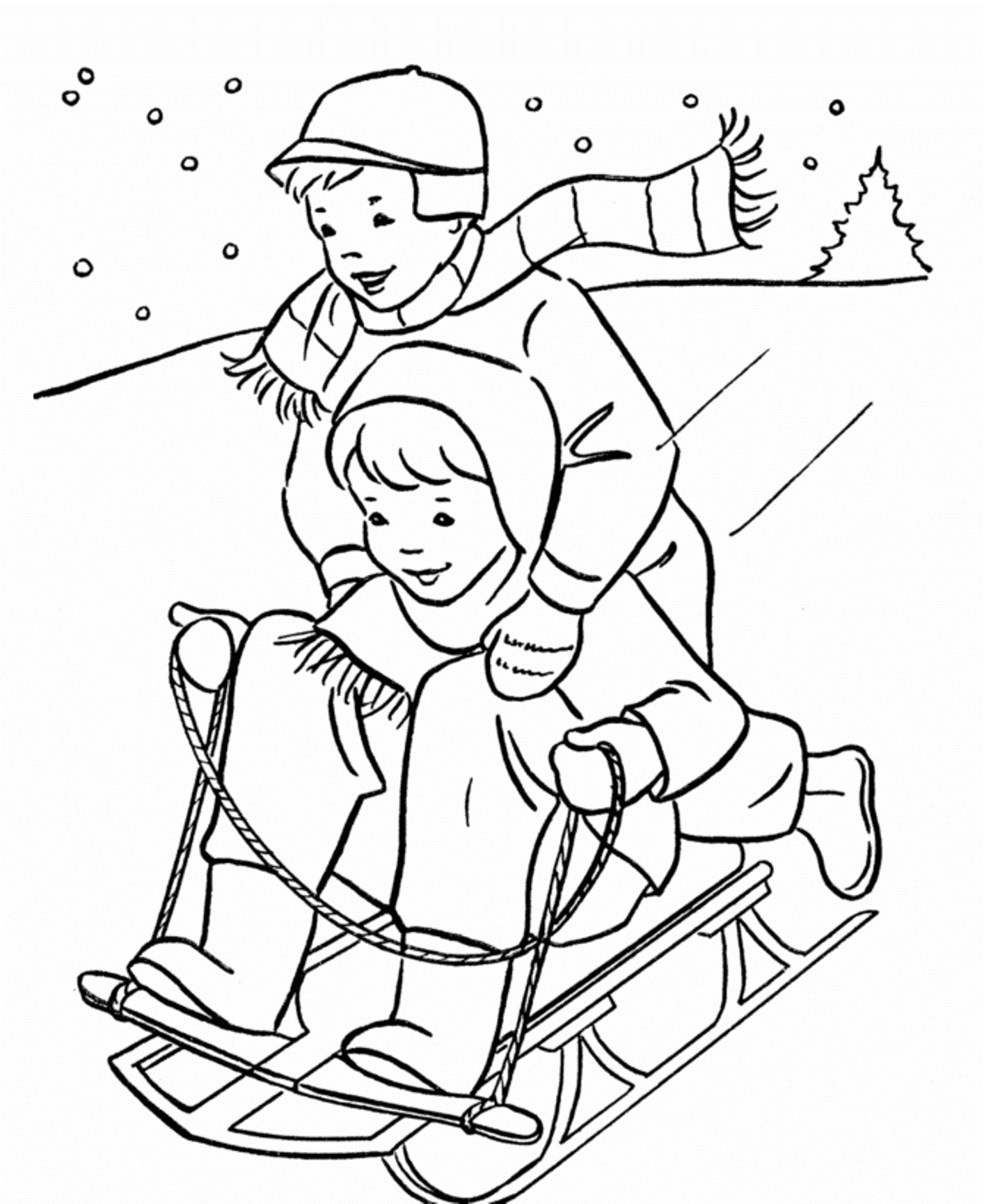 Winter sledding coloring pages download and print for free