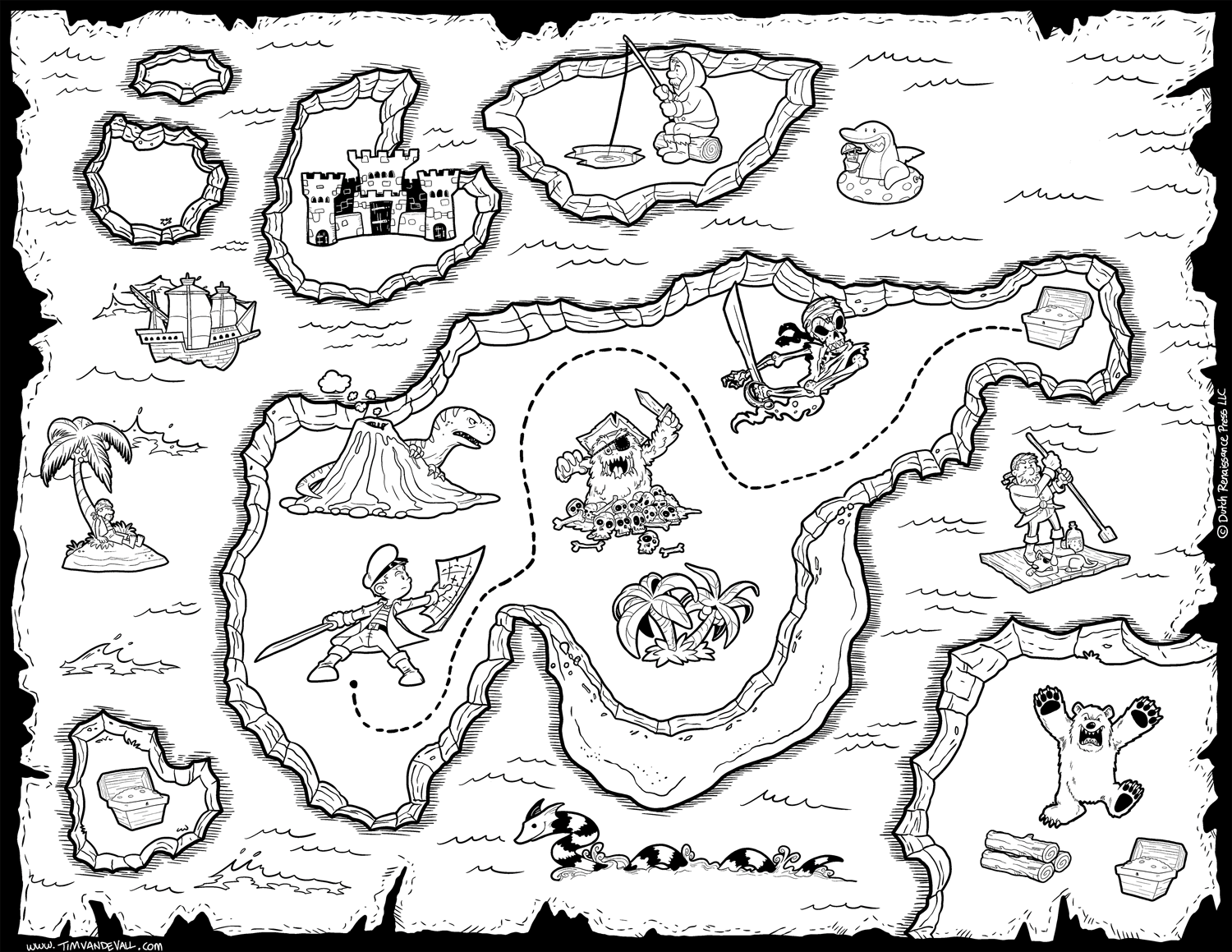 Treasure map coloring pages to download and print for free