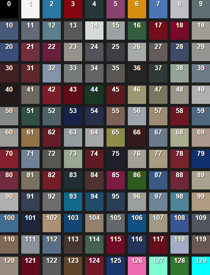 ID цветов в GTA Criminal Russia BETA 2 (CRMP 0.3e) Информация • CRMP GTA Criminal Russia