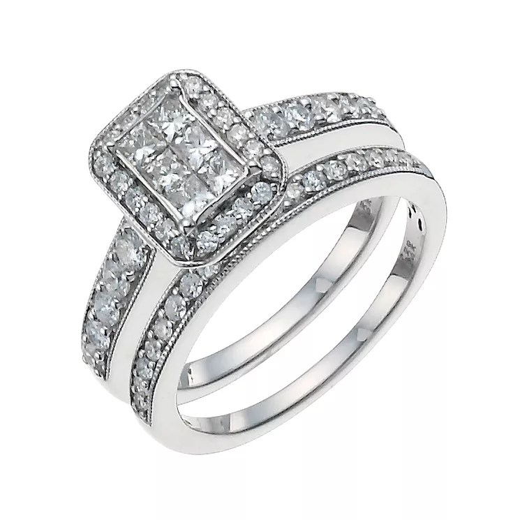 9ct White Gold 1ct Diamond Perfect Fit Bridal Set H.Samuel