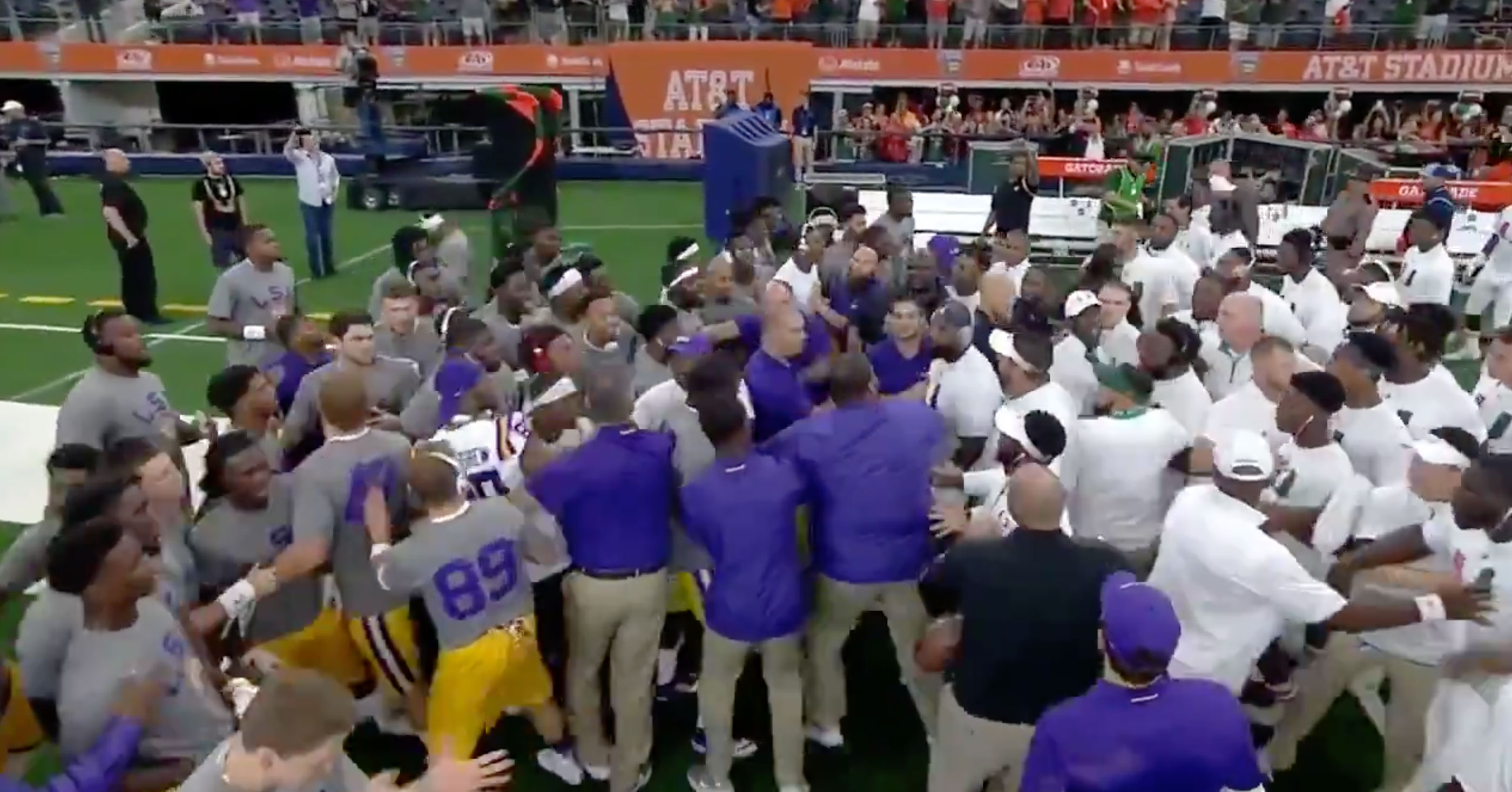 Miami & LSU Get Into Scuffle Prior To Primetime Matchup (VIDEO)