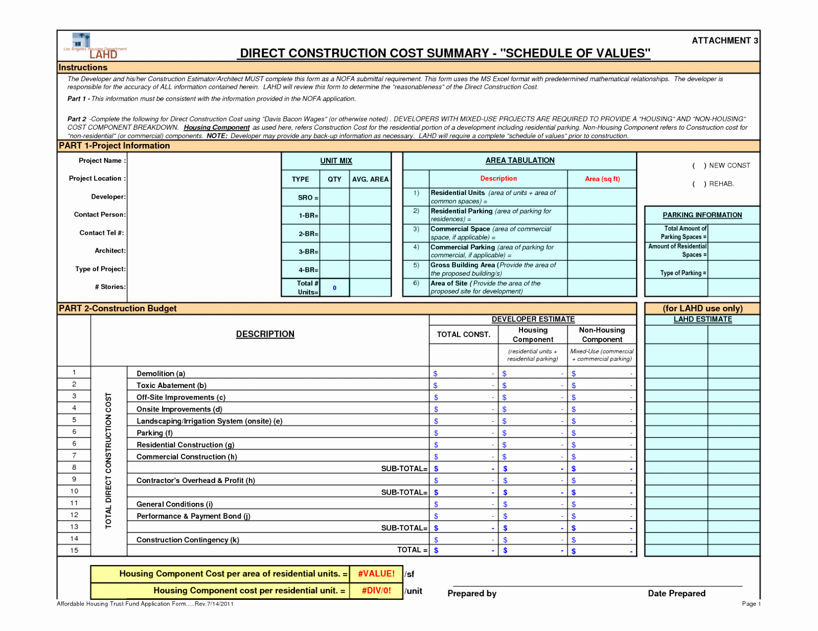 Home Building Cost Breakdown Spreadsheet With Construction Cost