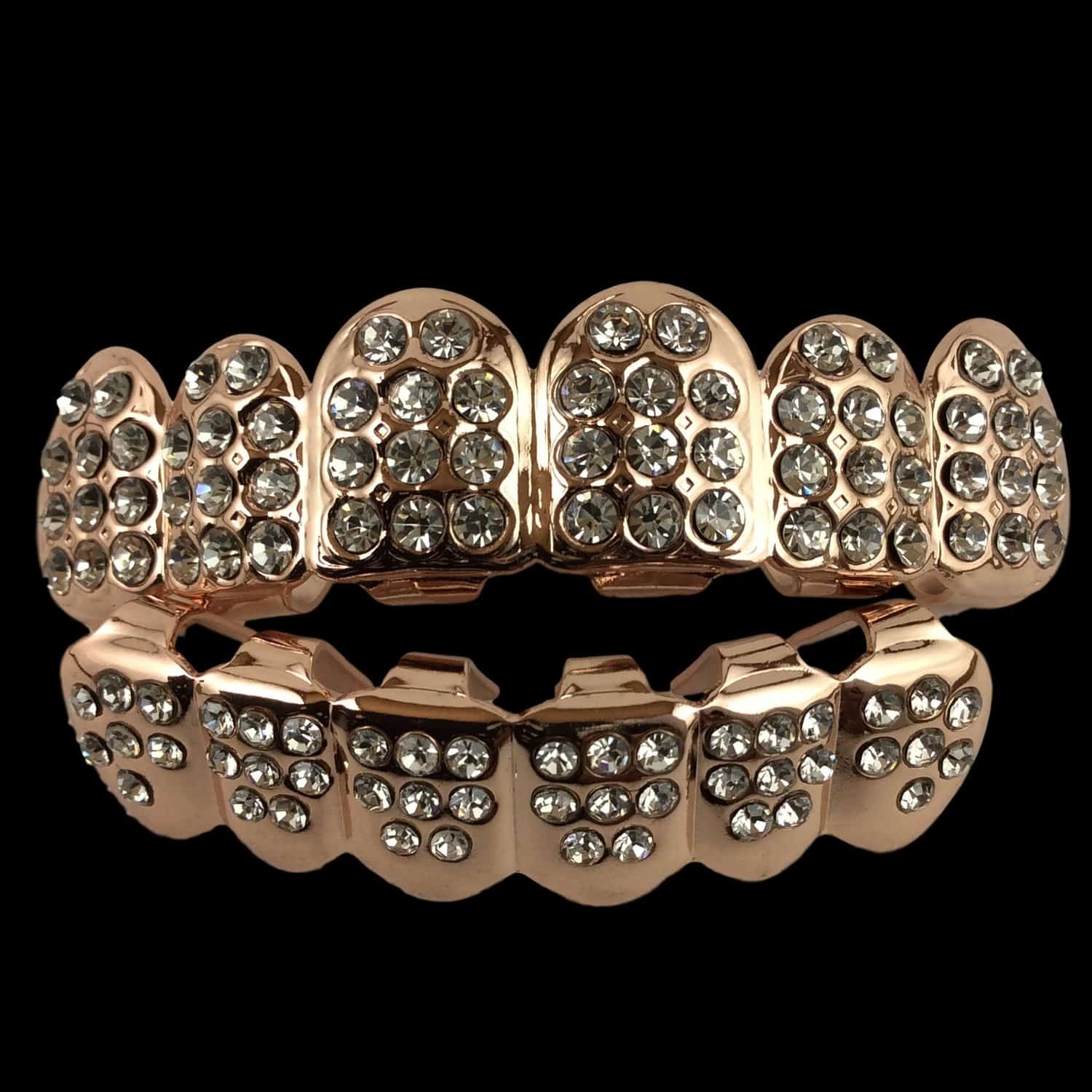 24K Rose Gold Grillz Fully Iced Out with CZ Diamonds