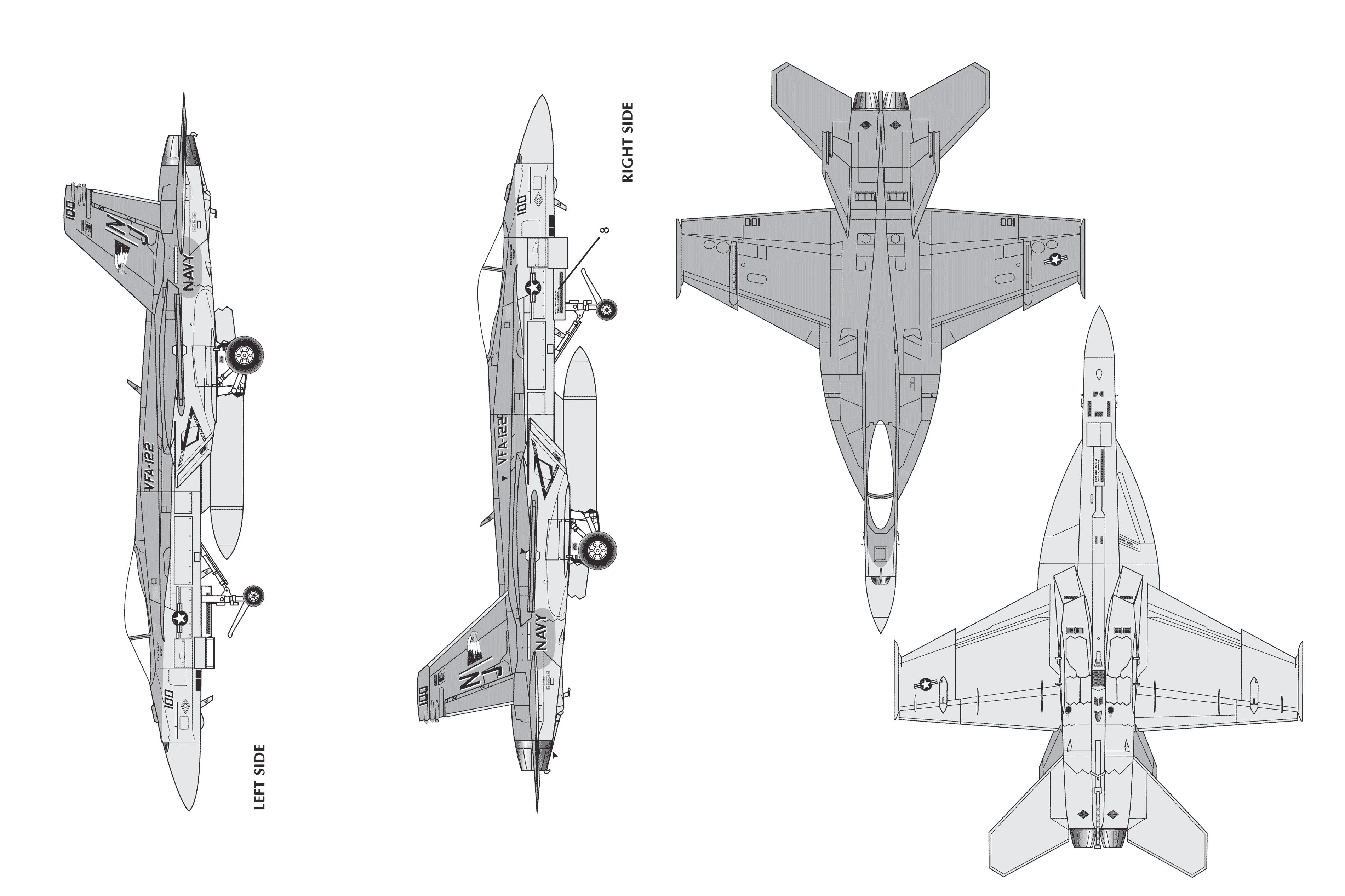McDonnell Douglas F/A18 Blueprint Download free blueprint for 3D modeling