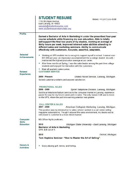Student Resume Templates EasyJob