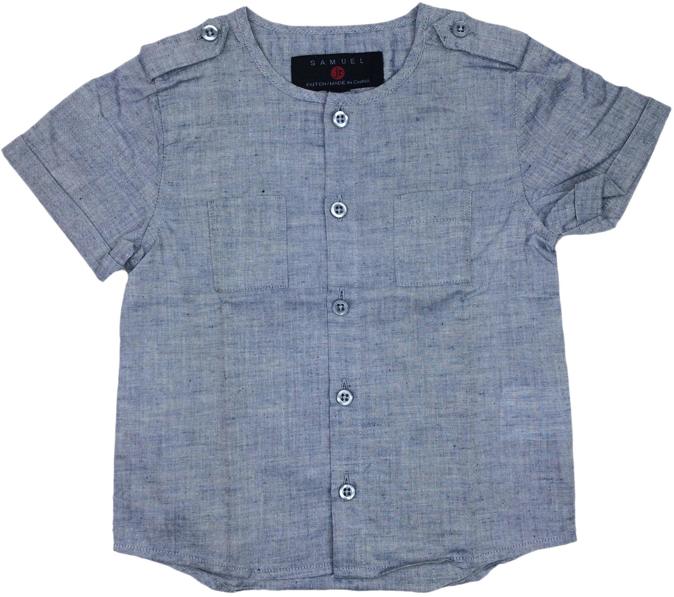 SAMUEL JR Boys Short Sleeve Dress Shirt with No Collar