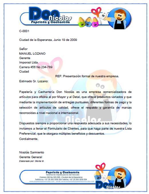 Carta de presentación de una empresa Ejemplos de