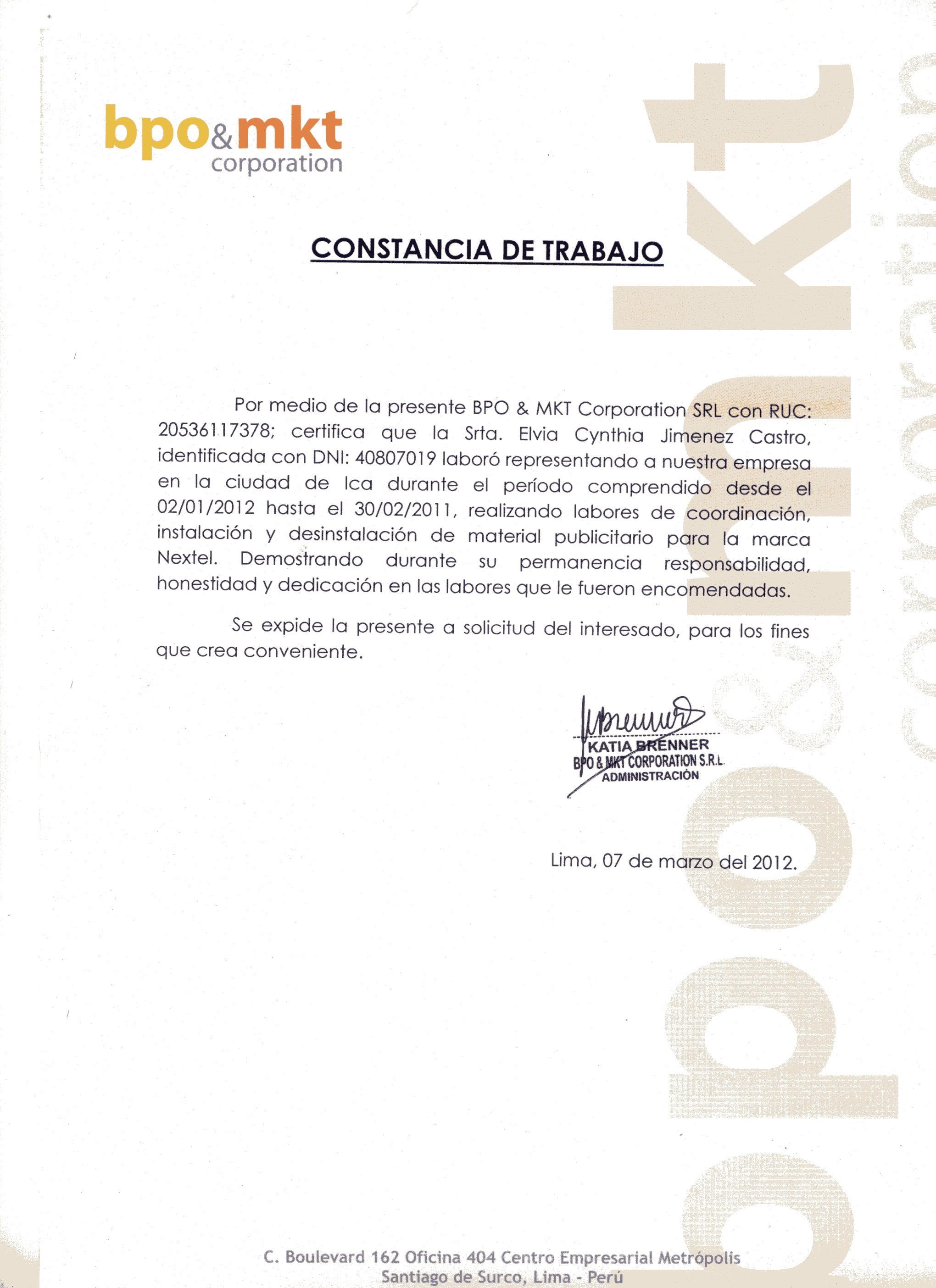 Carta de trabajo laboral Imagui
