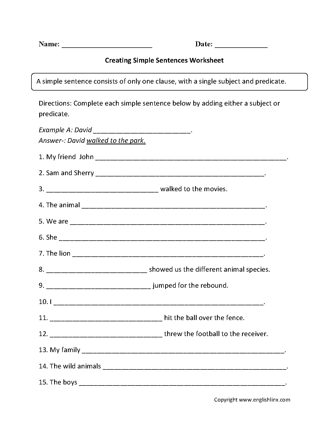 Sentence Structure Worksheets Types of Sentences Worksheets