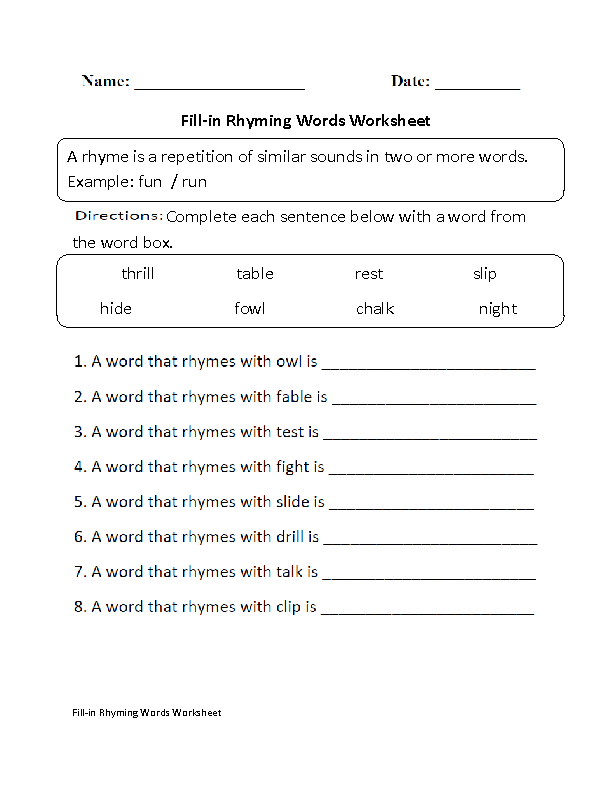 Rhyming Worksheets