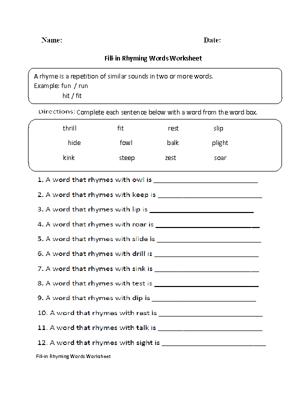 Rhyming Worksheets